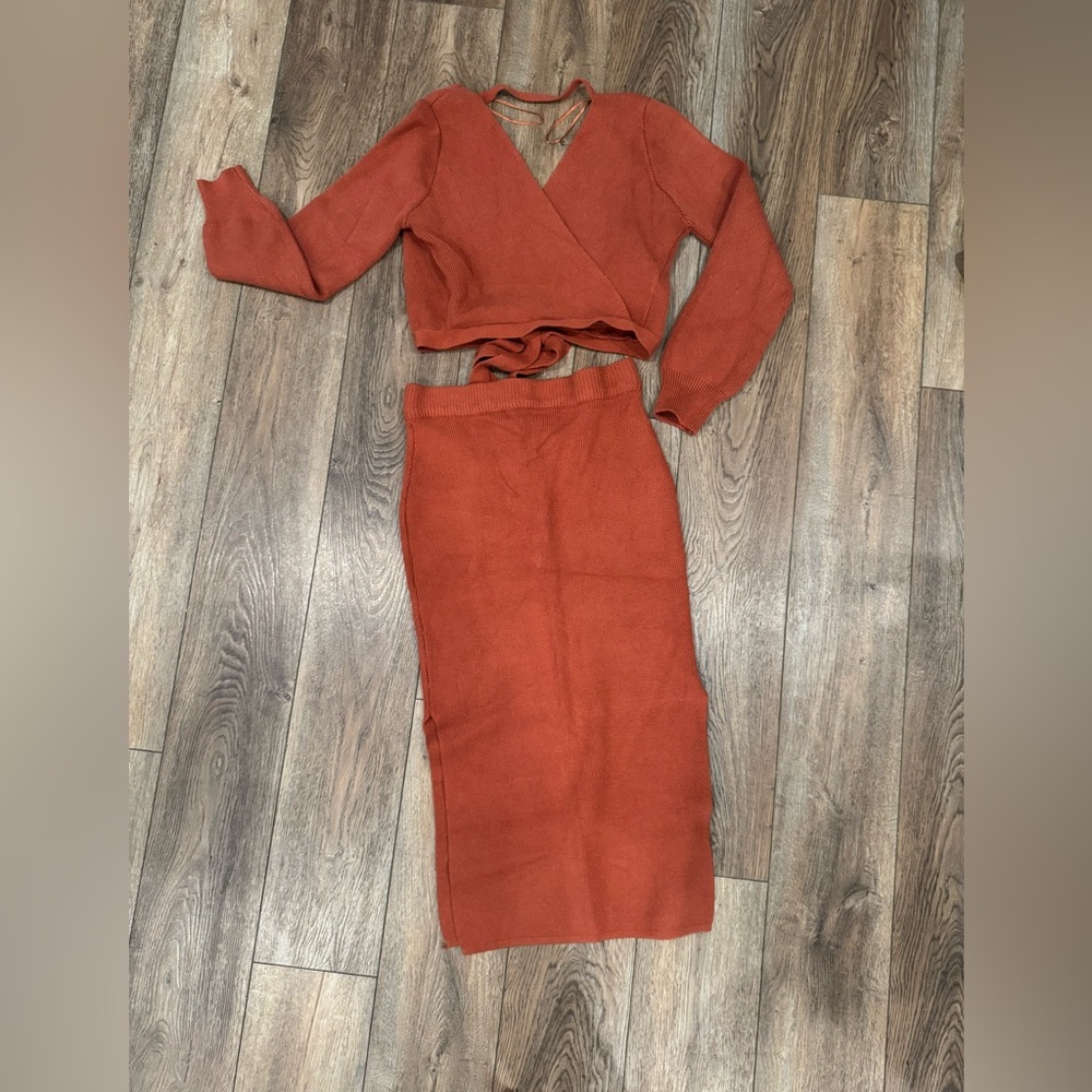 Petal & Pup 2PC Rust Wrap Sweater Top & Maxi Skirt
